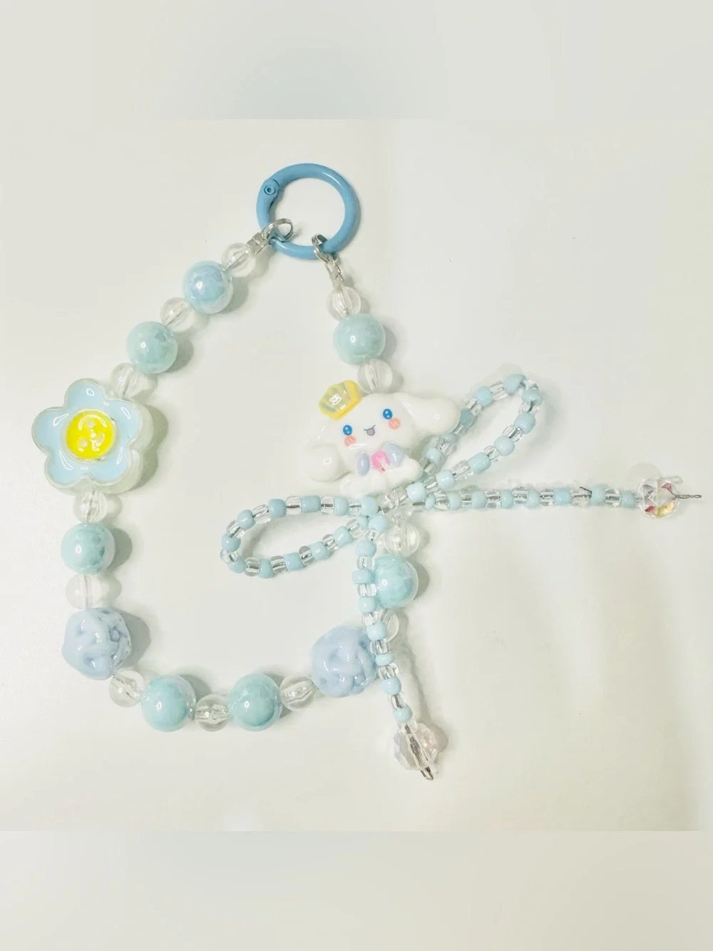 Kawaii Blue Beaded Charm Wristlet with Cinnamon Character
